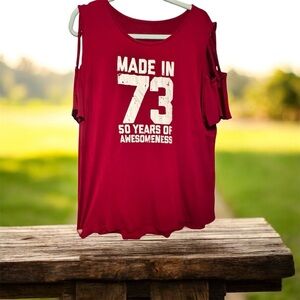 Made in 73 Women's Red Graphic  cotton Top